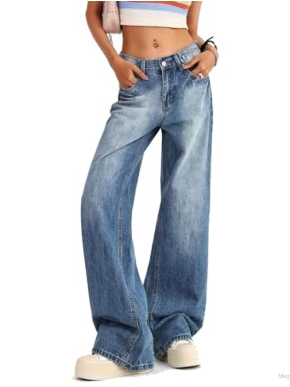 Y2K Low Rise Baggy Wide Leg Jeans Stretch Denim Pants Women's Retro 2000s